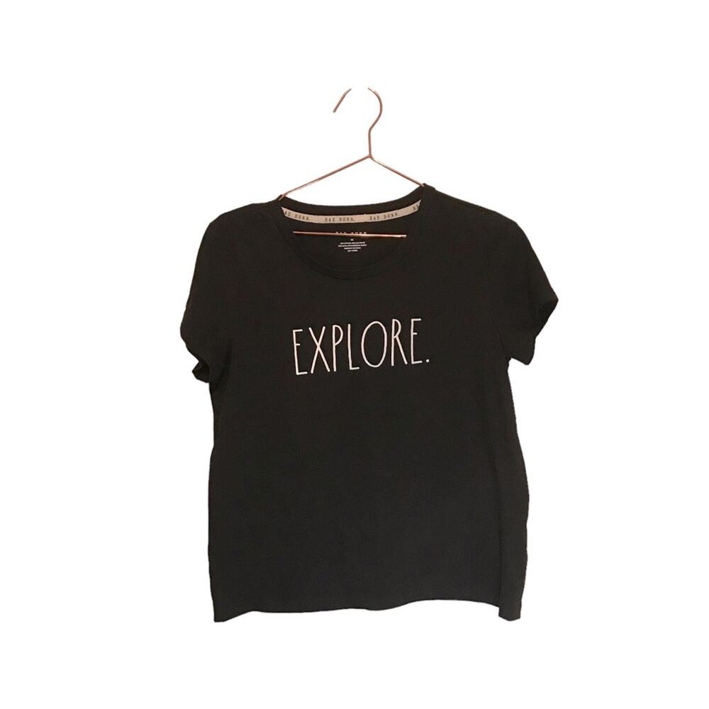 Rae Dunn explore black short sleeved t shirt size medium